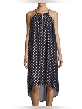 Michael Kors Navy & Gold Chain Halter Dress – Size Small, EUC